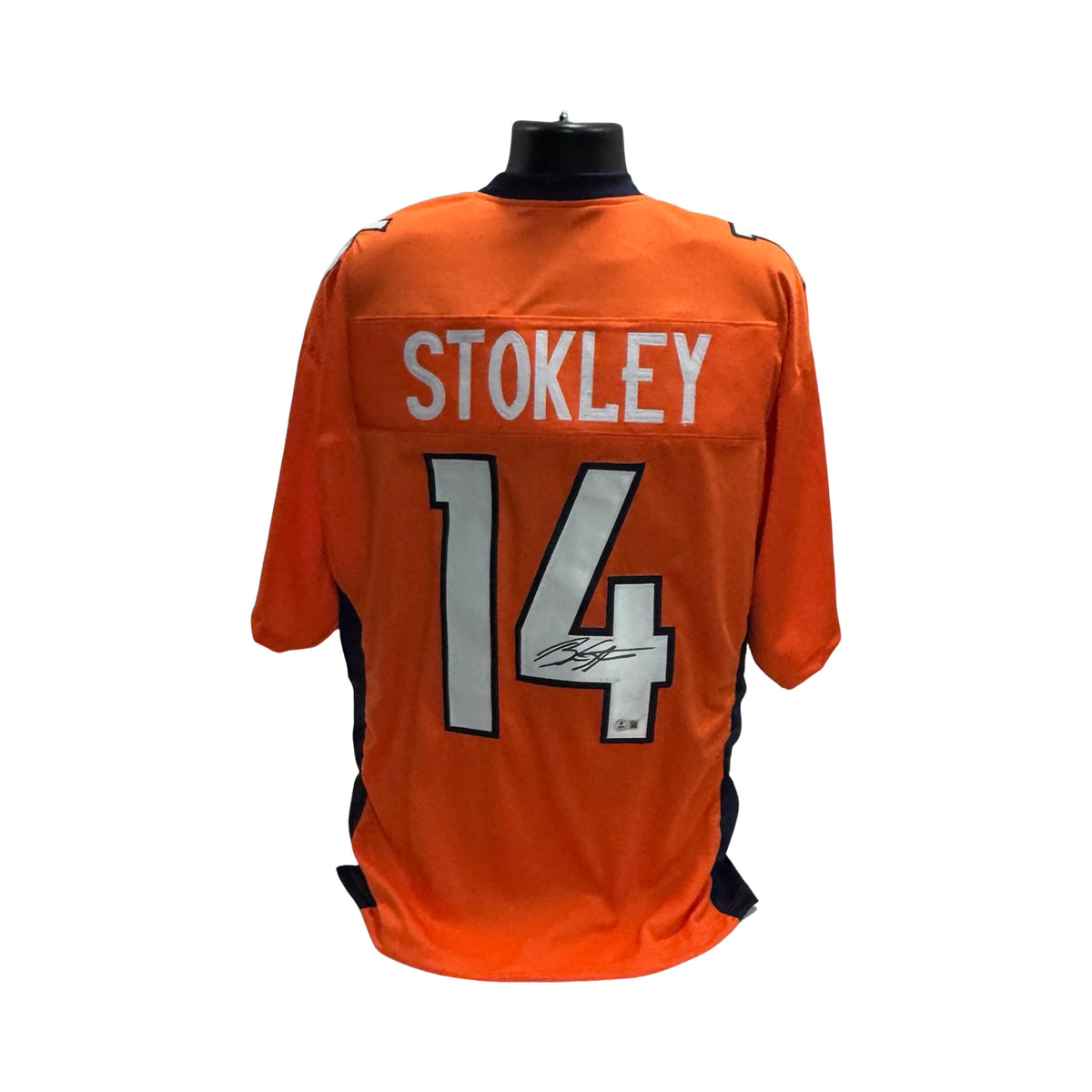 Brandon Stokley Denver Broncos Orange Jersey Beckett BAS product image 1, provided for visual reference and product detail