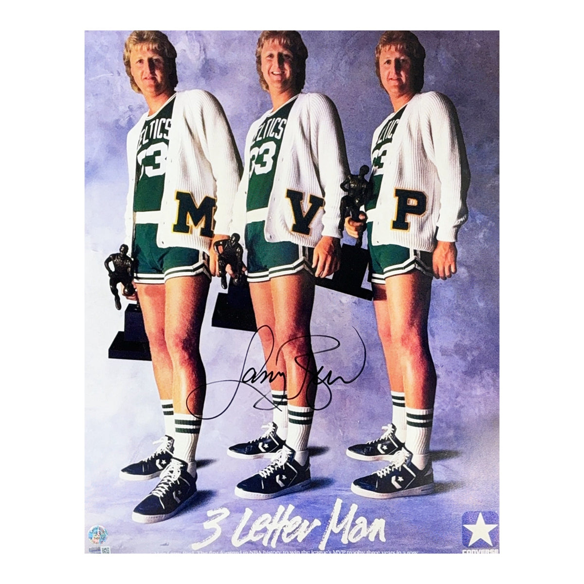 Larry Bird Autographed Boston Celtics 3 Letter Man 16x20 Larry Bird COA & Steiner CX product image 1, provided for visual