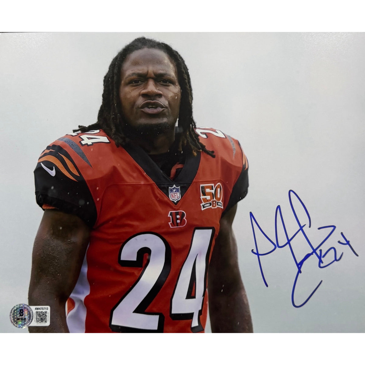 Adam PacMan Jones Cincinnati Bengals Orange Jersey No Helmet Autograph 8x10 Photo Beckett BAS product image 1, provided for