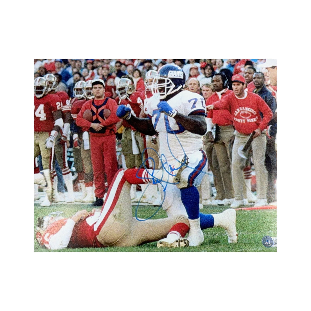 Leonard Marshall Autographed New York Giants Sack on Montana 11x14 Beckett product image 1, provided for visual reference
