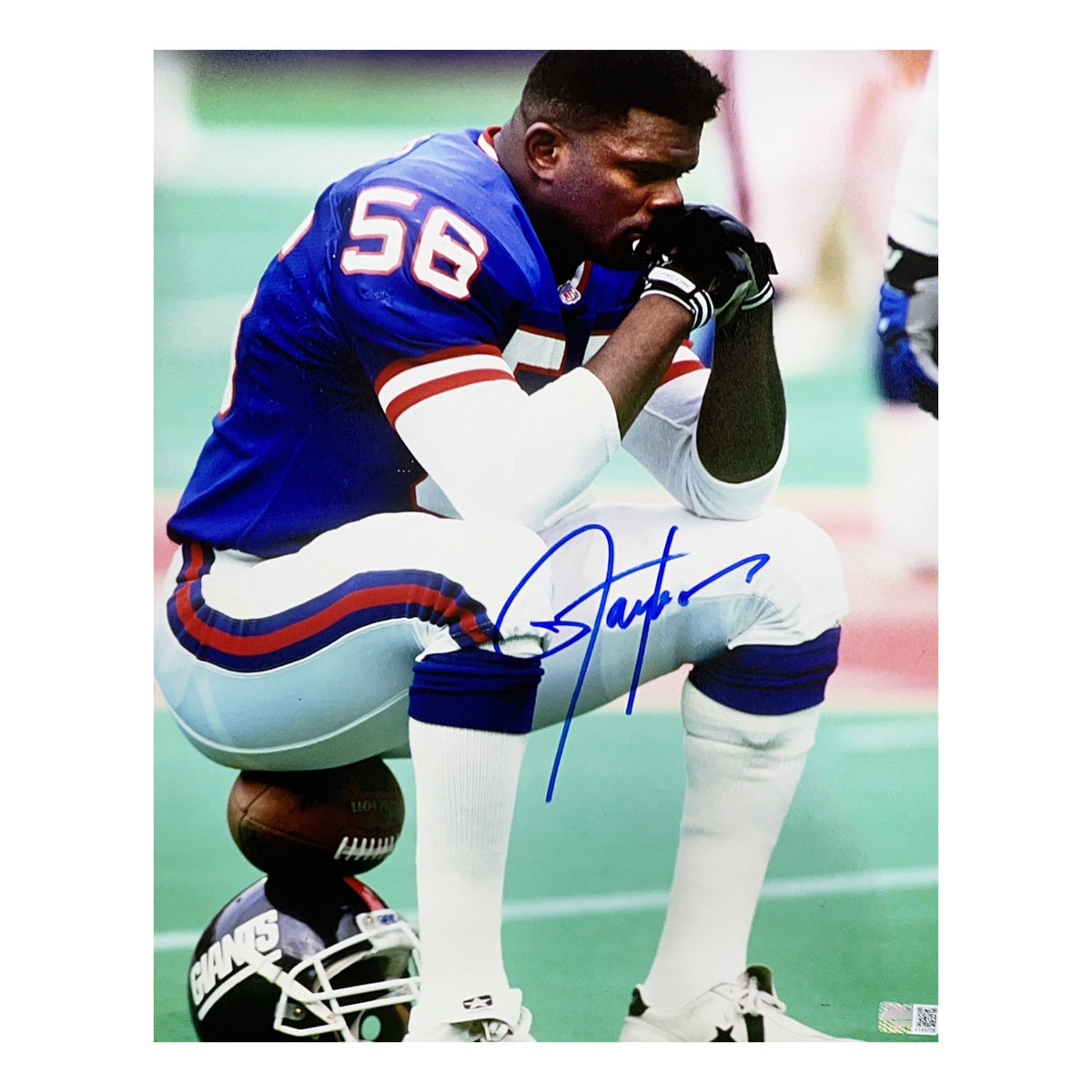 Lawrence Taylor Autographed New York Giants Sitting Blue Jersey 11x14 Steiner CX product image 1, provided for visual