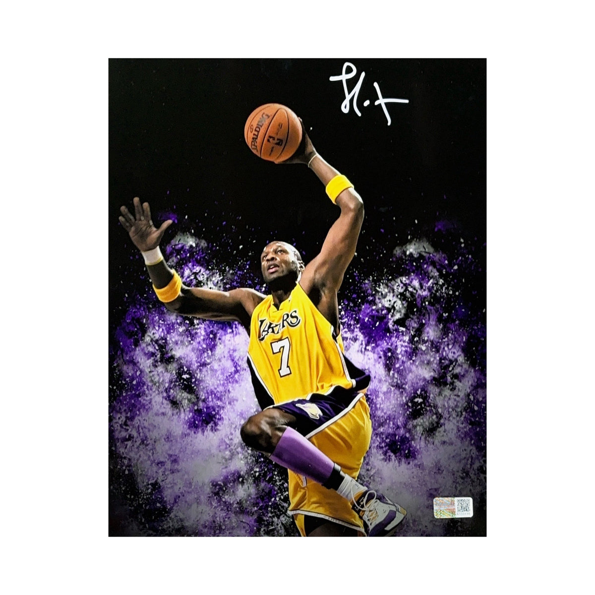 Lamar Odom Autographed Los Angeles Lakers Dunk Edit 8x10 Steiner CX product image 1, provided for visual reference and