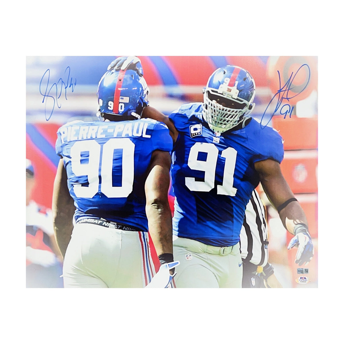 Justin Tuck & Jason Pierre Paul On Field 16x20 Steiner CX & PSA product image 1, provided for visual reference and product
