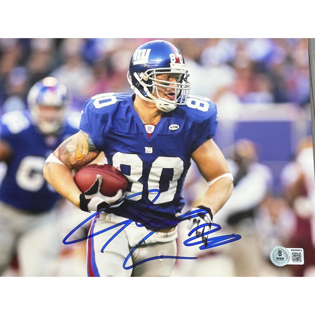Jeremy Shockey New York Giants Blue Jersey Running Tongue Out Autographed 8x10 Photo BAS product image 1, provided for