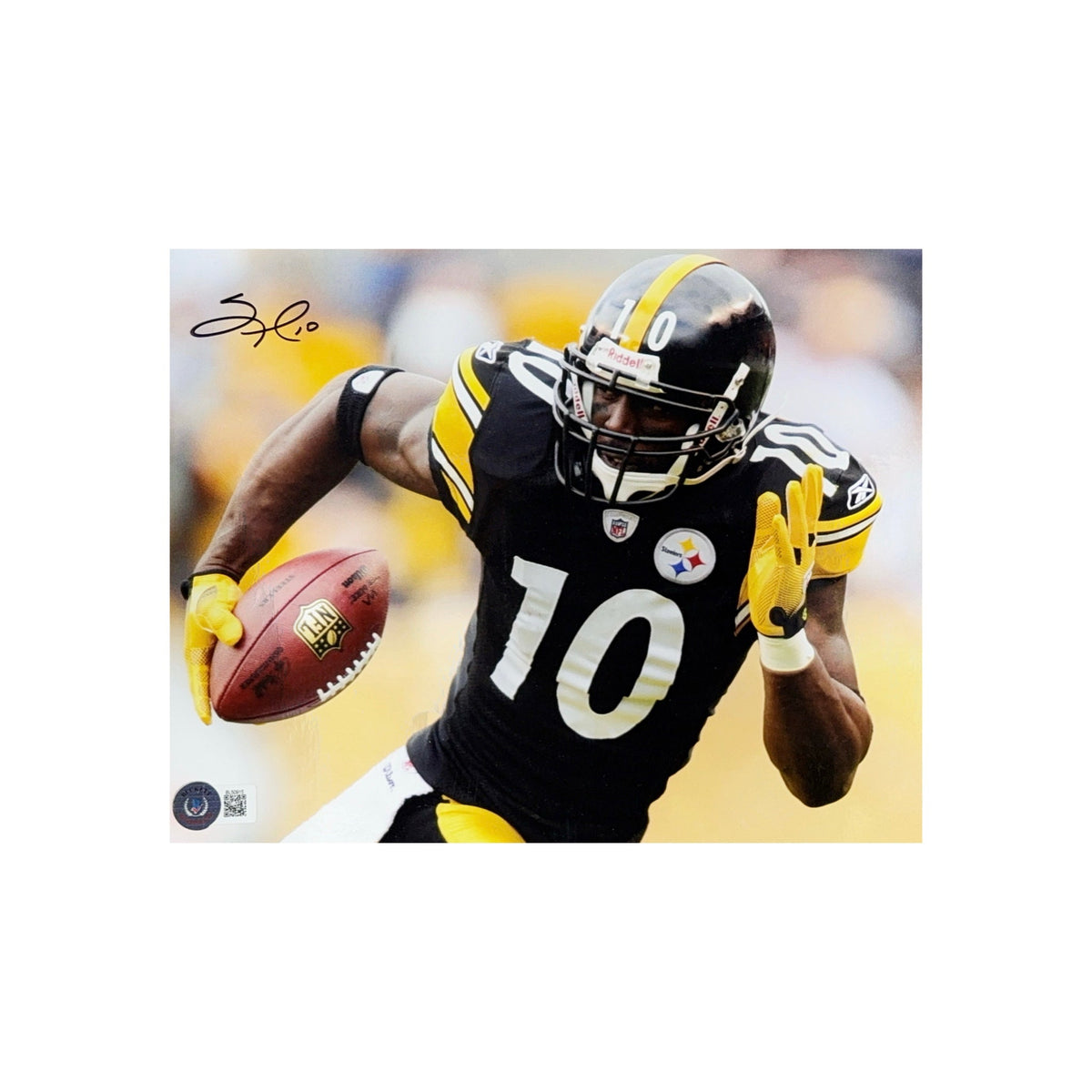 Santonio Holmes Autographed Pittsburgh Steelers 8x10 Beckett product image 1, provided for visual reference and product