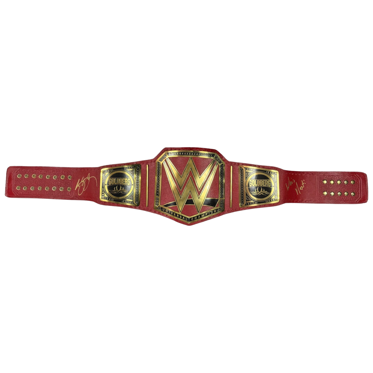 Bill Goldberg Autographed WWE Red Championship Belt Replica Who’s Next Inscription PSA product image 1, provided for visual