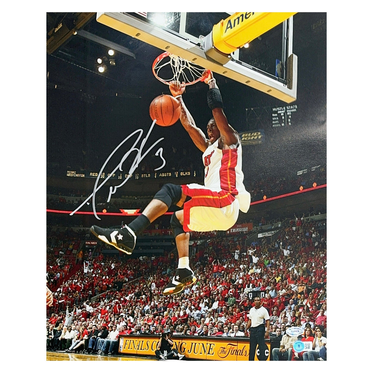 Dwyane Wade Autographed Miami Heat Finals Dunk 16x20 Beckett - Unframed product image 1, provided for visual reference and