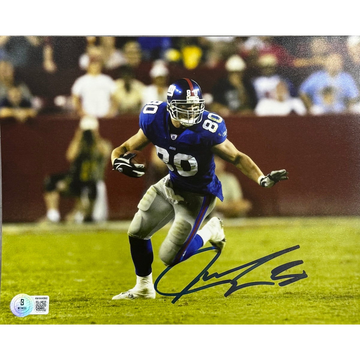 Jeremy Shockey New York Giants Blue Jersey Running Autographed 8x10 Photo BAS product image 1, provided for visual reference