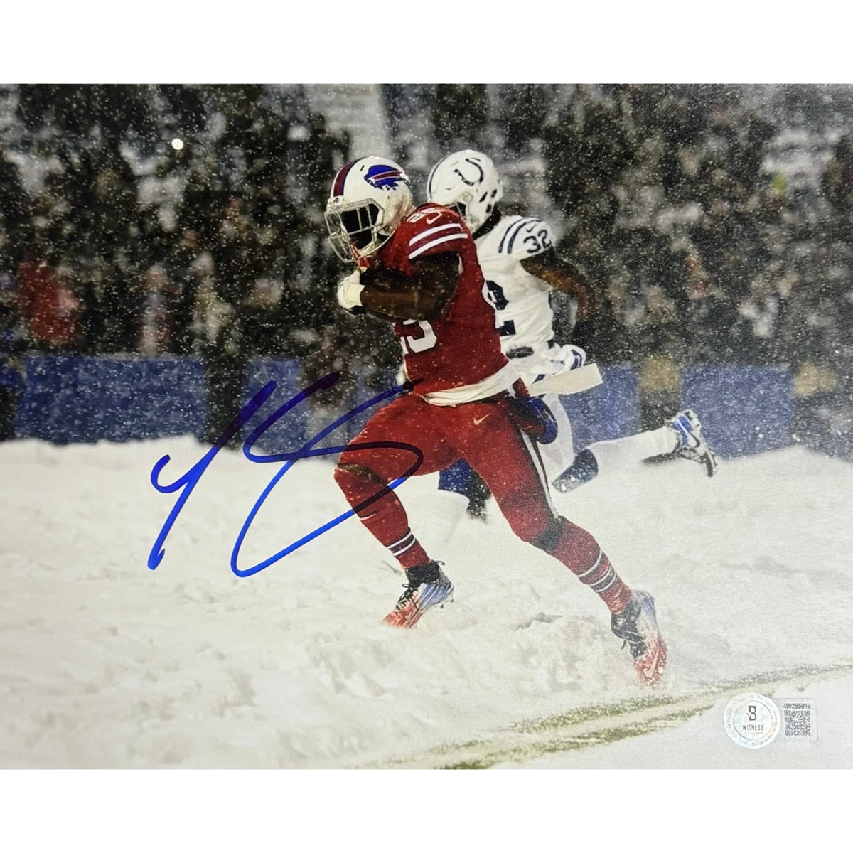 Lesean McCoy Autographed Buffalo Bills Red Jersey Snow Game 8x10 Beckett BAS product image 1, provided for visual reference