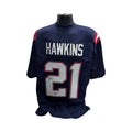 Jaylinn Hawkins Autographed New England Patriots Blue Jersey Beckett BAS product image 1, provided for visual reference and