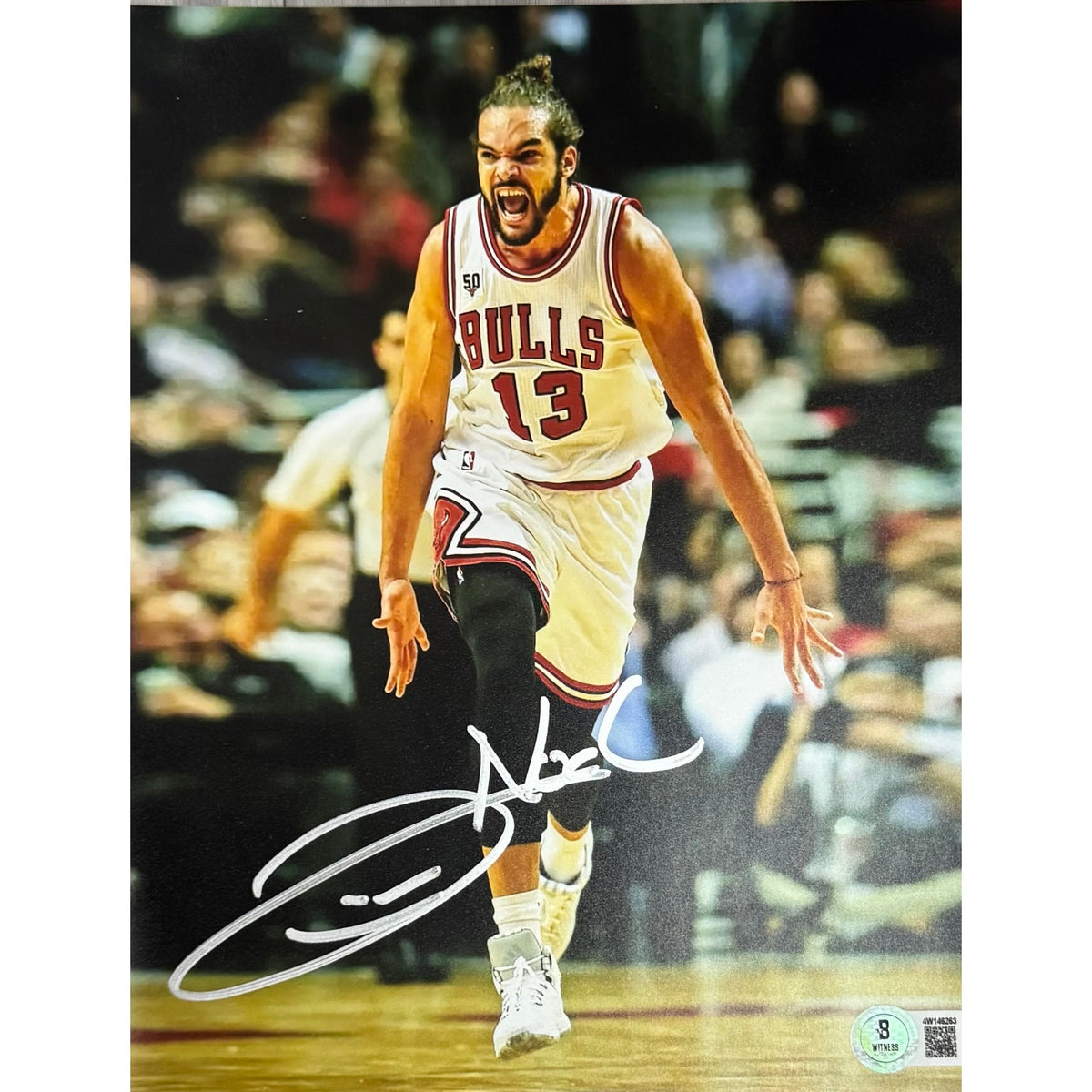 Joakim Noah Chicago Bulls White Jersey Running Autographed Photo 8x10 Beckett BAS product image 1, provided for visual