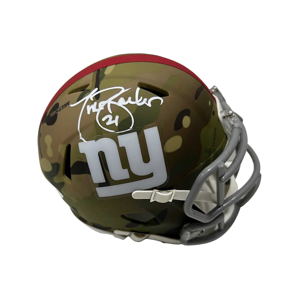 Tiki Barber Autographed New York Giants Camo Mini Helmet JSA product image 1, provided for visual reference and product