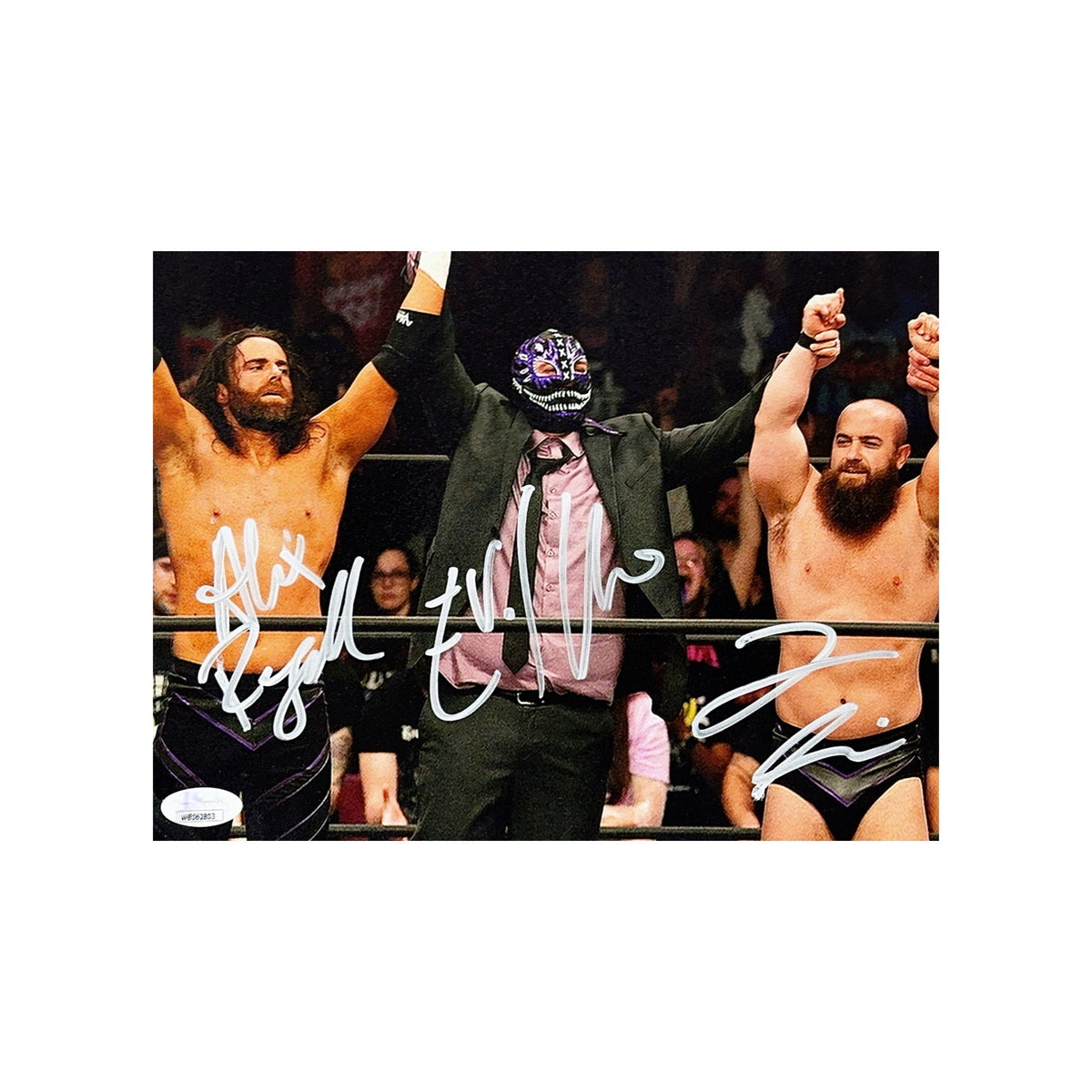 Dark Order John Silver Alex Reynolds Evil Uno Autographed AEW Wrestling 8x10 JSA product image 1, provided for visual