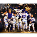 1986 New York Mets Team Autographed Ray Knight Jump Blue Ink DSX 16x20 Horizontal JSA product image 1, provided for visual