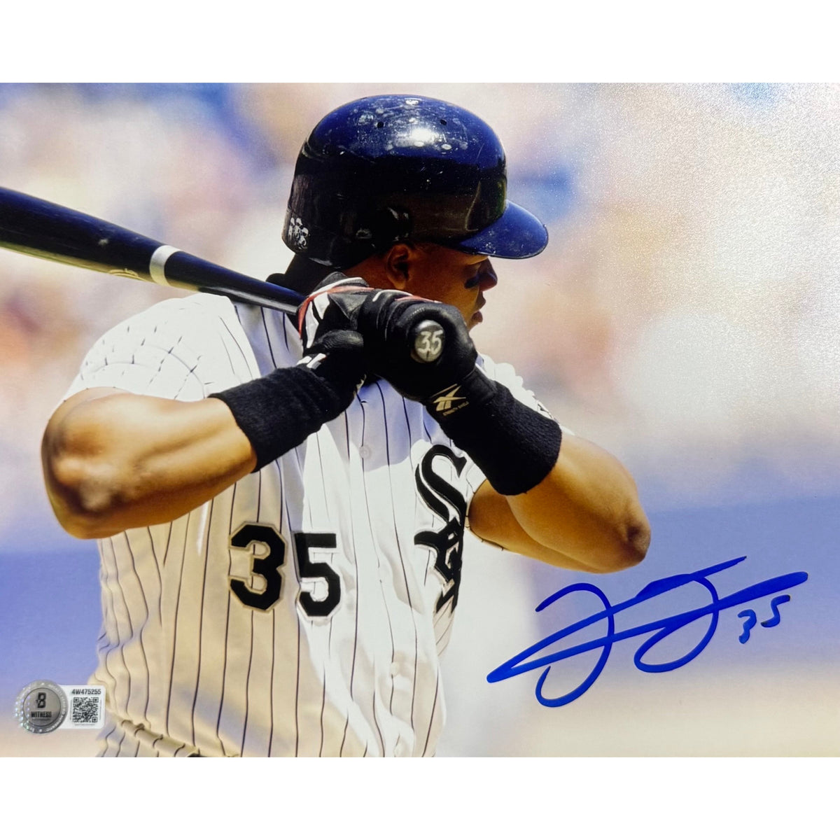 Frank Thomas Chicago White Sox White Jersey Batting Stance 8x10 Beckett BAS product image 1, provided for visual reference