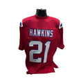 Jaylinn Hawkins Autographed New England Patriots Red Jersey Beckett BAS product image 1, provided for visual reference and