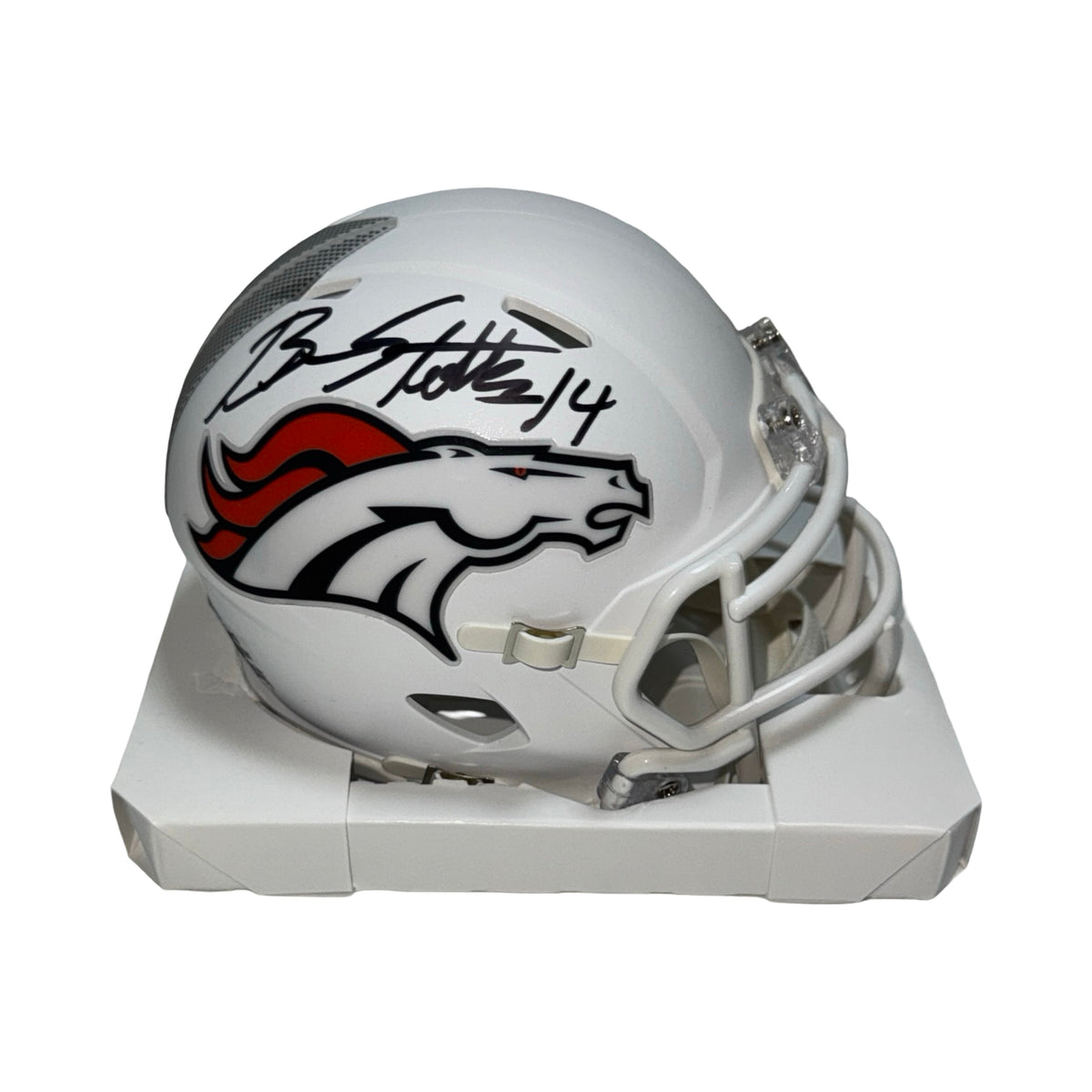 Brandon Stokley Denver Broncos White Speed Mini Helmet Beckett BAS product image 1, provided for visual reference and