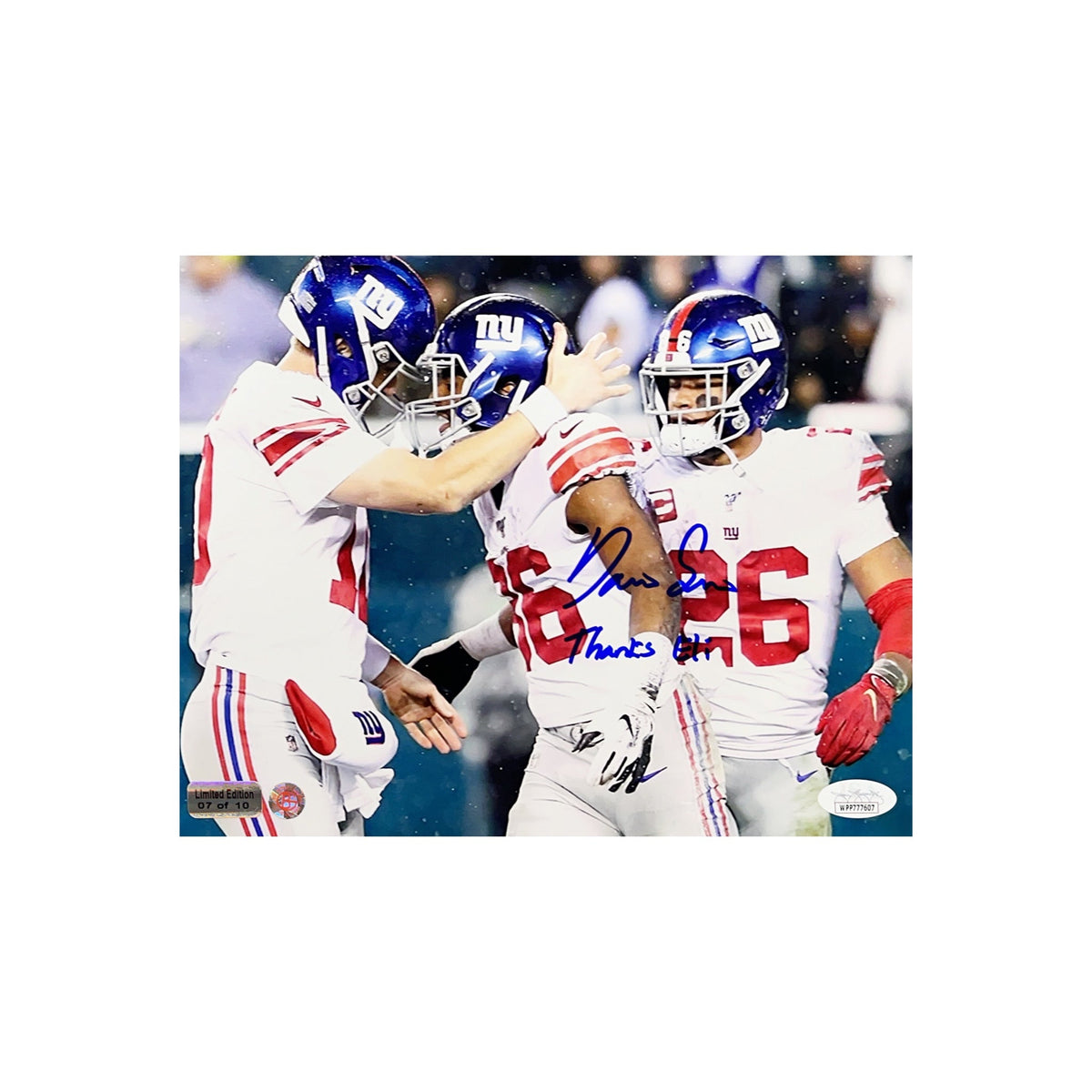 Darius Slayton Autographed New York Giants 8x10 Thanks Eli Inscription LE /10 JSA product image 1, provided for visual