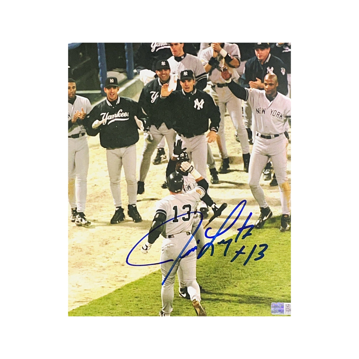 Jim Leyritz Autographed Homerun Celebration 8x10 Steiner CX product image 1, provided for visual reference and product