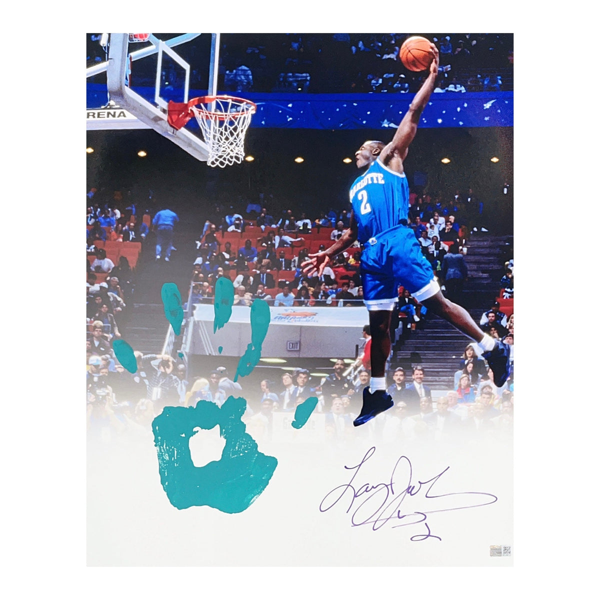 Larry Johnson Autographed Charlotte Hornets Dunko Contest Handprint 16x20 Steiner CX product image 1, provided for visual