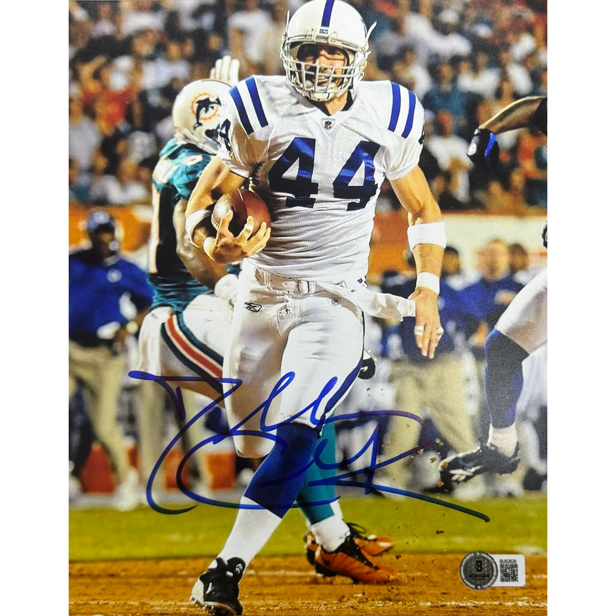 Dallas Clark Indianapolis Colts White Jersey Running Autographed Photo 8x10 Beckett BAS product image 1, provided for visual