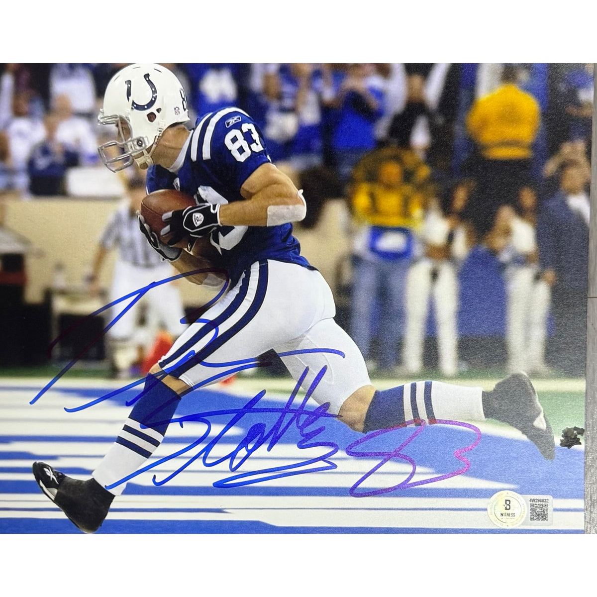 Brandon Stokley Indianapolis Colts Blue Jersey Touchdown 8x10 Beckett BAS product image 1, provided for visual reference and