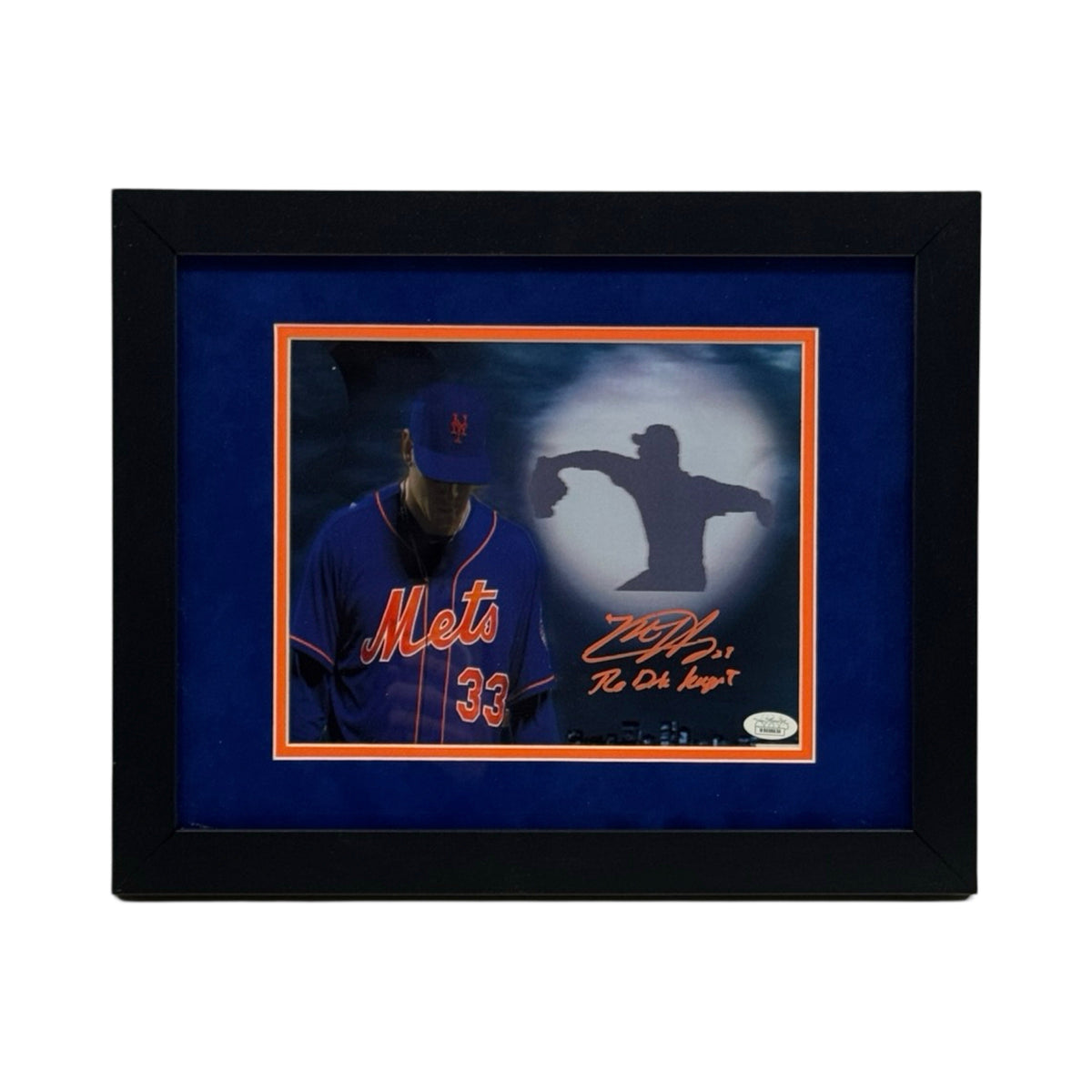 Matt Harvey Autographed New York Mets Spotlight Edit "The Dark Knight" Inscribed 8x10 JSA - Framed product image 1, provided