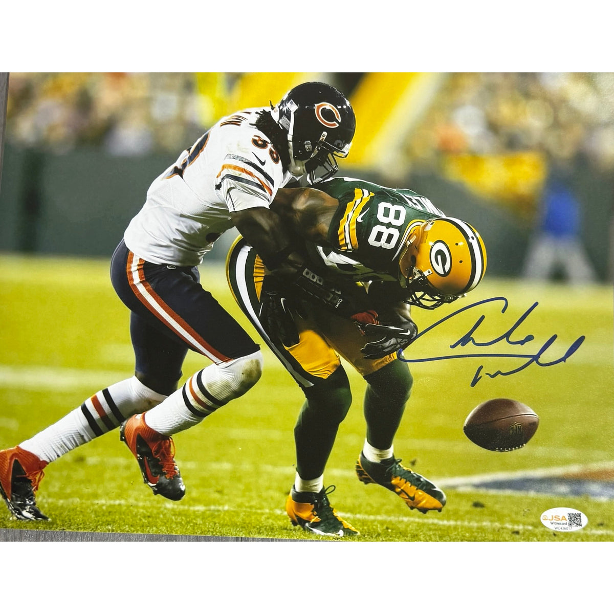 Charles Tillman Autographed Chicago Bears White Jersey Force Fumble 11x14 JSA product image 1, provided for visual reference