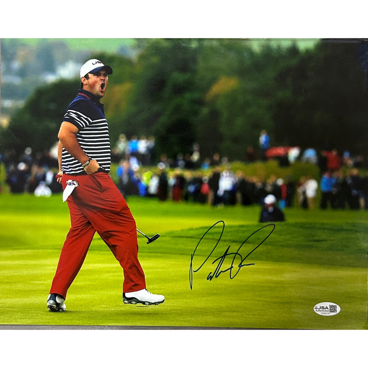 Patrick Reed Autographed Fist Pump Back 11x14 JSA product image 1, provided for visual reference and product detail review