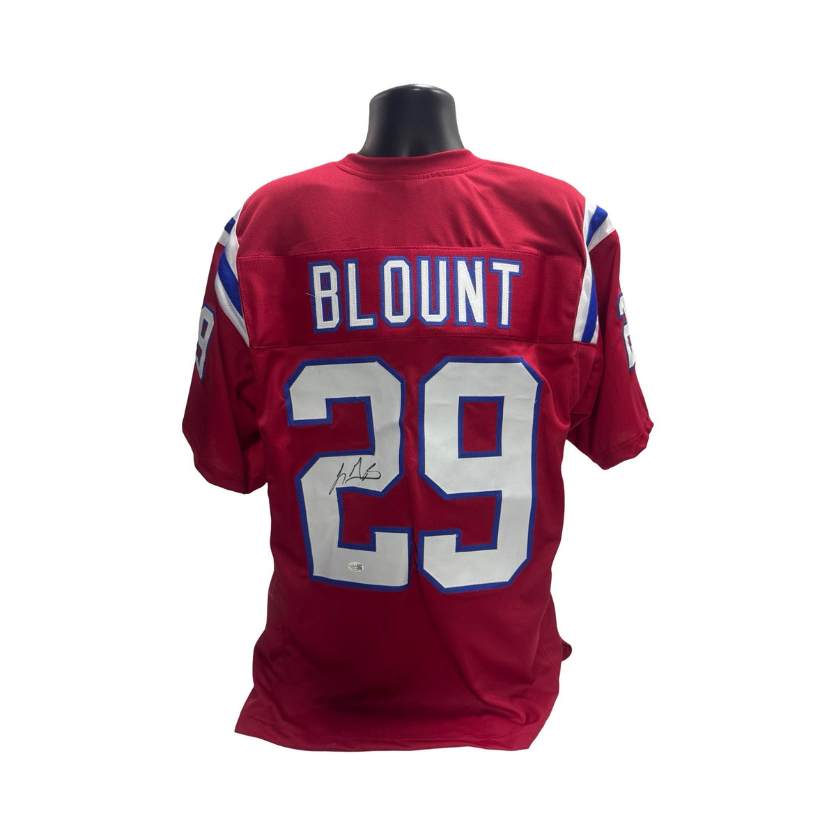 LeGarrett Blount Autographed New England Patriots Red Jersey JSA product image 1, provided for visual reference and product