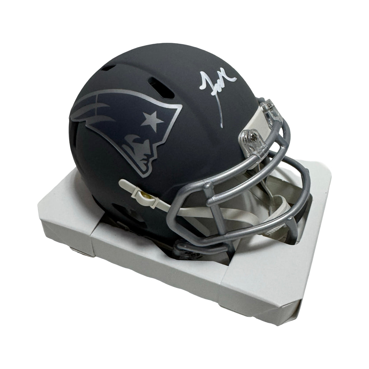 Jaylinn Hawkins Autographed New England Patriots Slate Speed Mini Helmet Beckett BAS product image 1, provided for visual