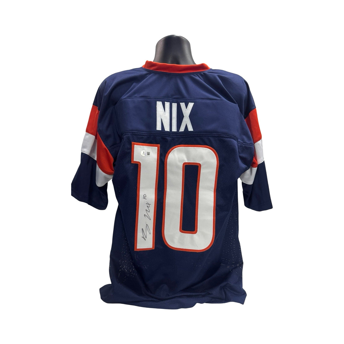 Bo Nix Denver Broncos Autographed Navy Blue Jersey Beckett BAS product image 1, provided for visual reference and product