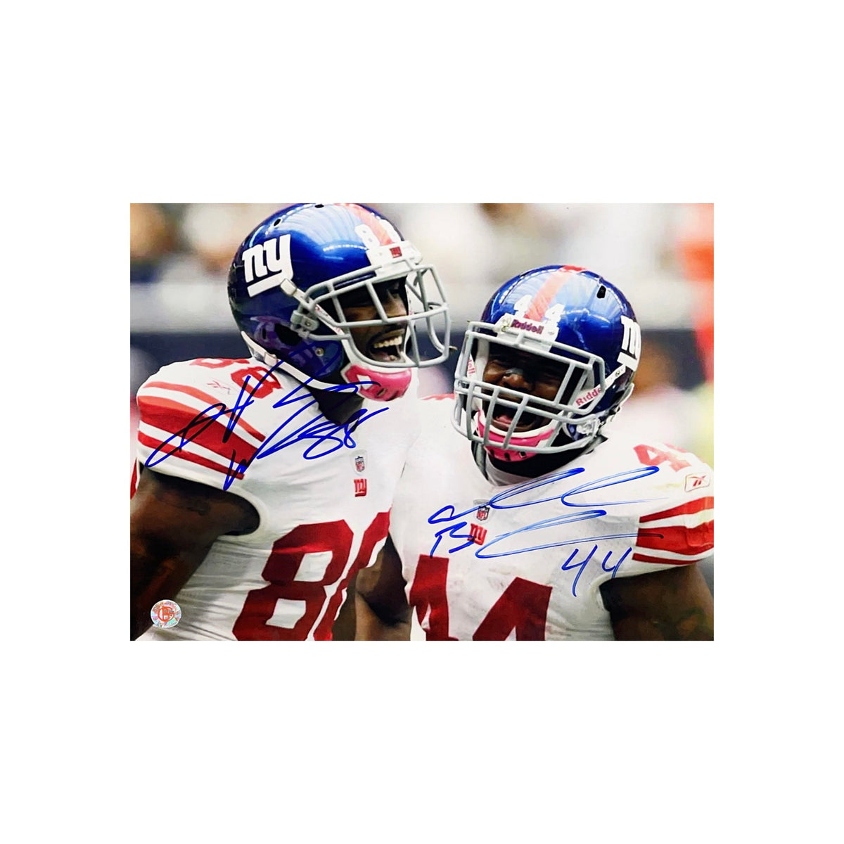 Ahmad Bradshaw & Hakeem Nicks Autographed New York Giants Yell 8x10 JSA product image 1, provided for visual reference and