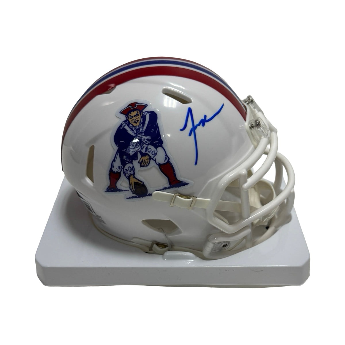Jaylinn Hawkins Autographed New England Patriots Throwback Speed Mini Helmet Beckett BAS product image 1, provided for