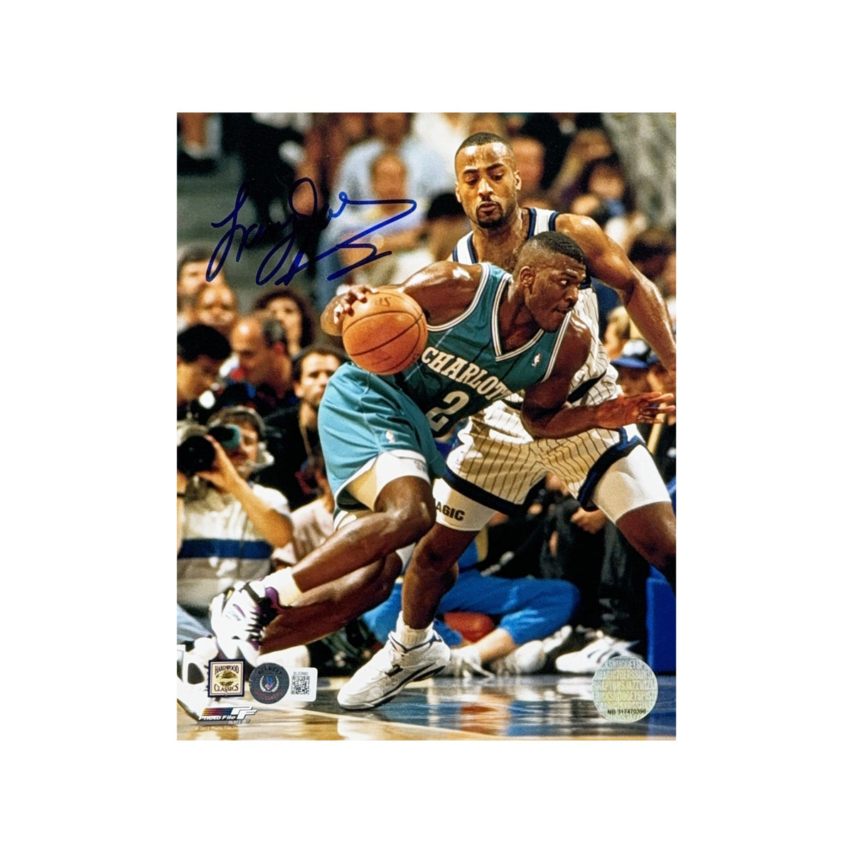 Larry Johnson Autographed Charlotte Hornets Drive 8x10 Beckett product image 1, provided for visual reference and product