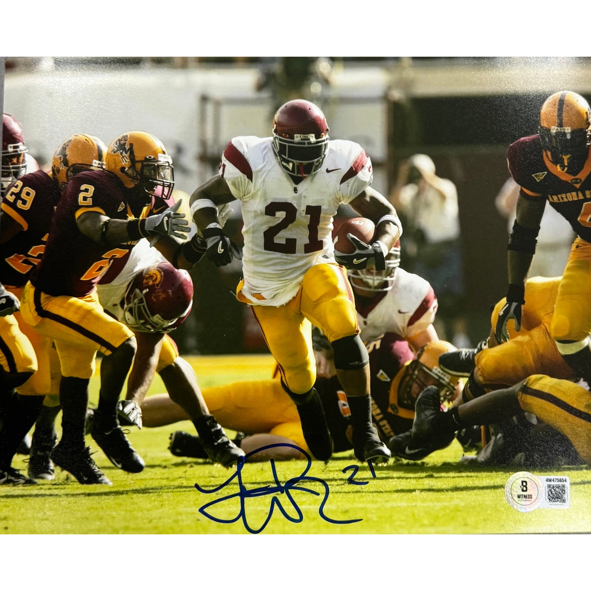 LenDale White USC Trojans White Jersey Running Vs ASU Autograph 8x10 Photo Beckett BAS product image 1, provided for visual
