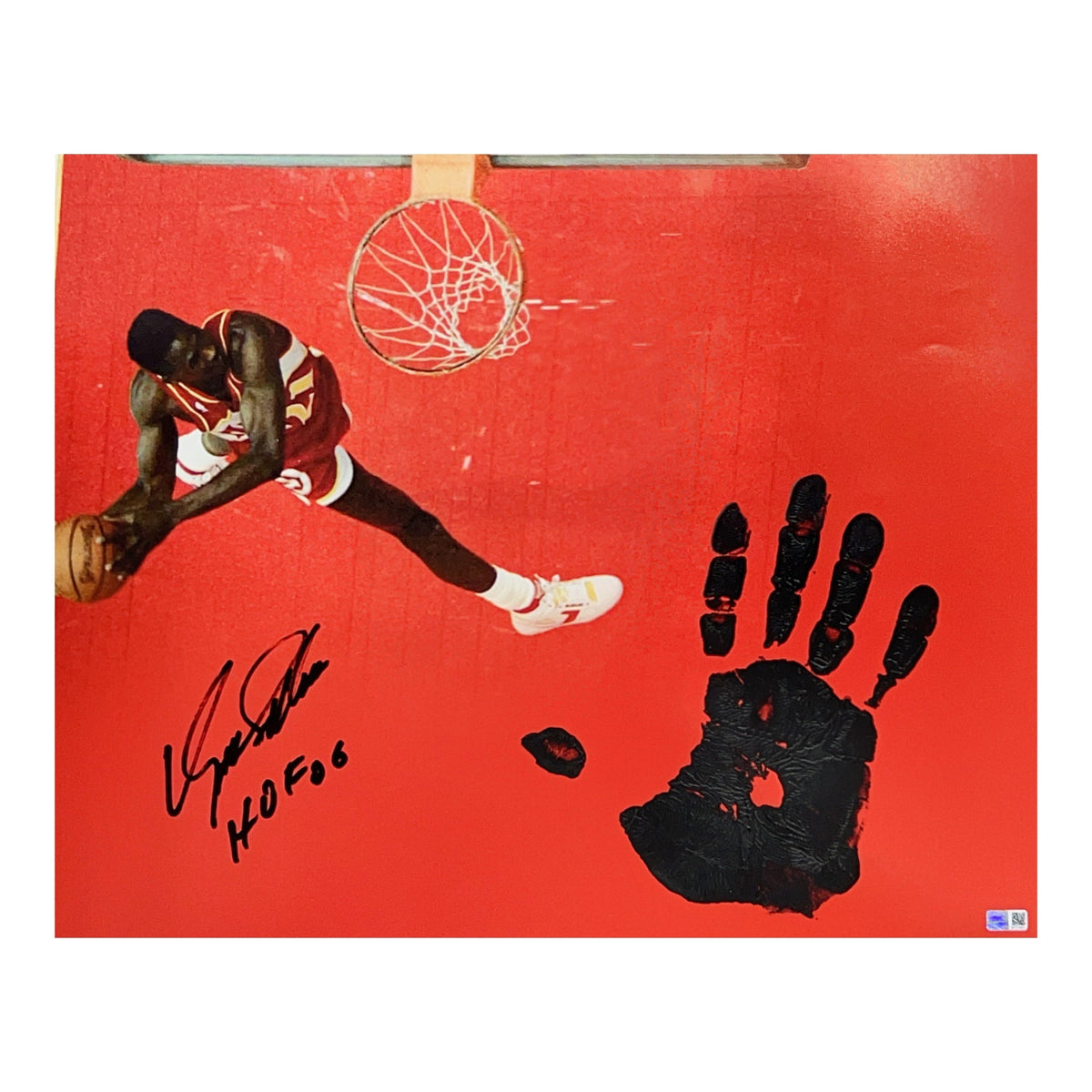 Dominique Wilkins Autographed Atlanta Hawks 16x20 w/ Black Handprint HOF 06 Inscription Steiner CX product image 1, provided